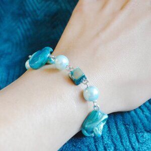 Handmade Beaded Mother of Pearl Bracelet with Coastal Ocean Aesthetic